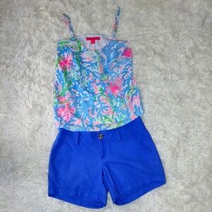 Lilly Pulitzer Multicolor Coral Print Tank with Blue Shorts